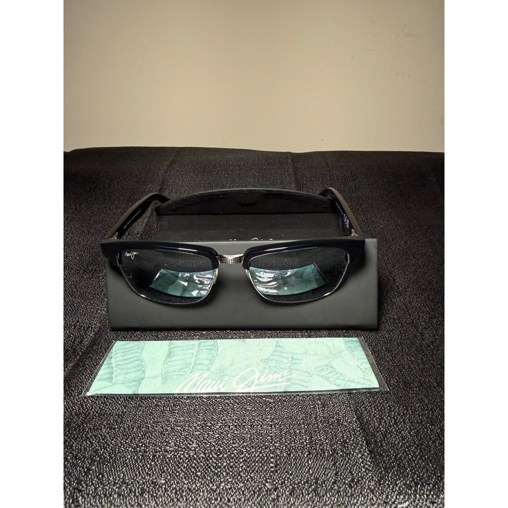 Maui‎ Jim Kawika Polarized Sunglasses Black Silver Retro Clubmaster B257-0271